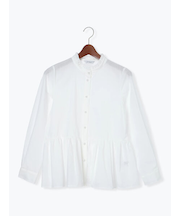 パール釦スタンドフリルペプラムブラウス