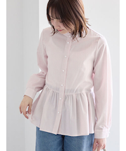 パール釦スタンドフリルペプラムブラウス