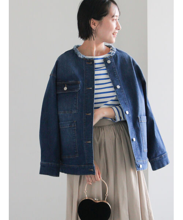 ノーカラーデニムジャケット