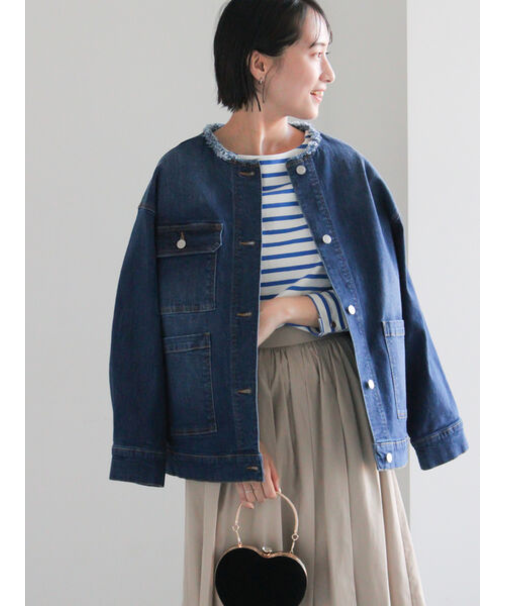 ノーカラーデニムジャケット