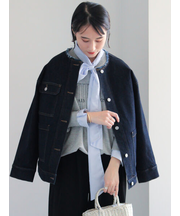 ノーカラーデニムジャケット