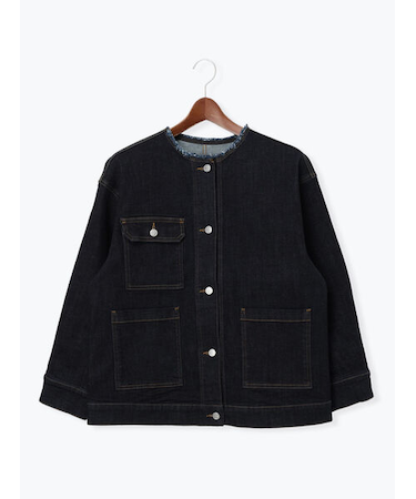 ノーカラーデニムジャケット