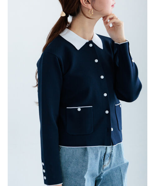 総針衿付きジャケットカーディガン