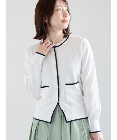 ポケット付きクルーネックカーディガン