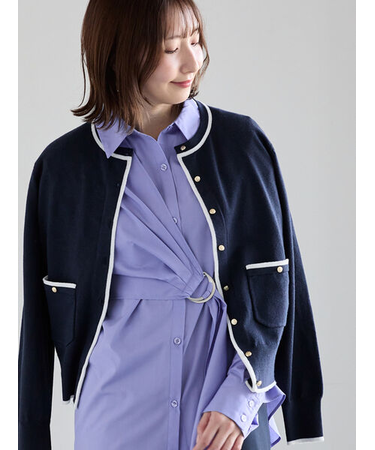 ポケット付きクルーネックカーディガン