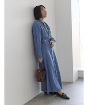 ウエストマークデニムシャツワンピース