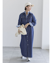 ウエストマークデニムシャツワンピース