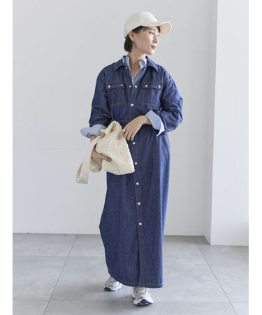 ウエストマークデニムシャツワンピース