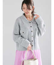 メランジ衿ニットジャケット