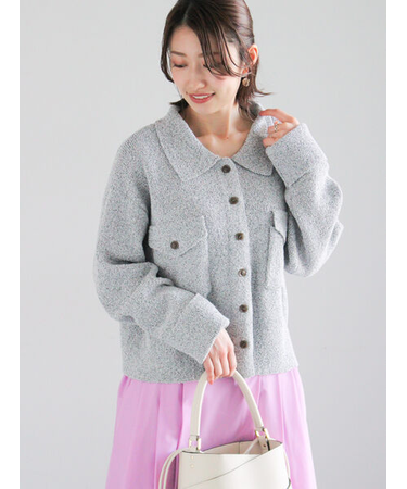 メランジ衿ニットジャケット