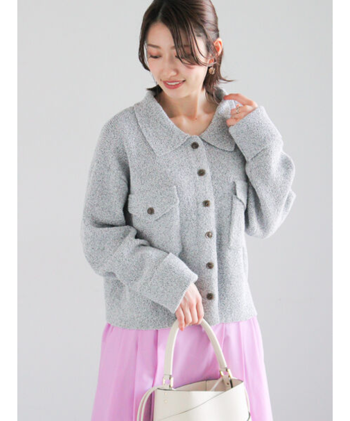 メランジ衿ニットジャケット