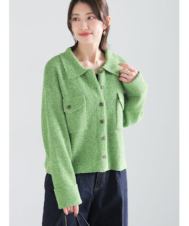 メランジ衿ニットジャケット