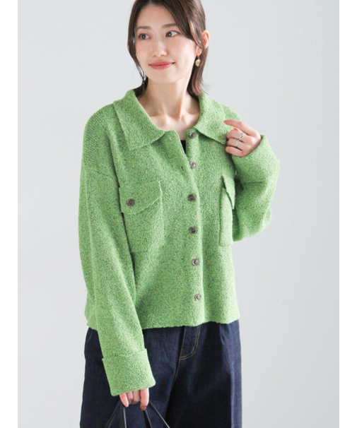 メランジ衿ニットジャケット