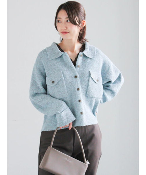 メランジ衿ニットジャケット