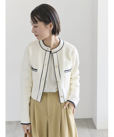 ミラノリブ配色ラインカーディガン