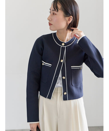 ミラノリブ配色ラインカーディガン