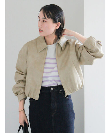 フェイクレザークロップドブルゾン