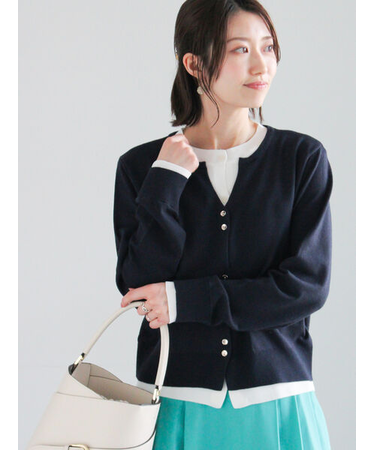 配色レイヤードカーディガン