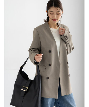 ノーカラーダブルブレストジャケット