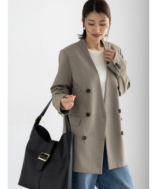 ノーカラーダブルブレストジャケット