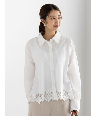 スカラップレースヘムクロップトシャツ