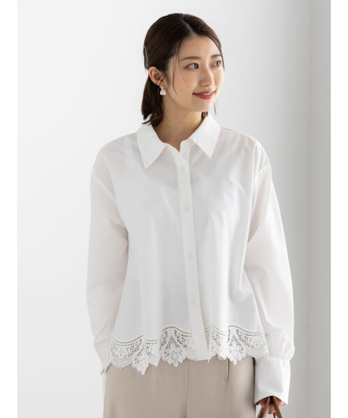 スカラップレースヘムクロップトシャツ