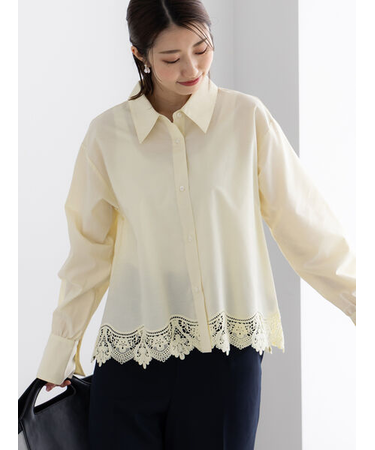 スカラップレースヘムクロップトシャツ