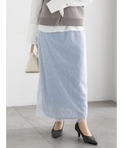 レース×チュールレイヤードスカート