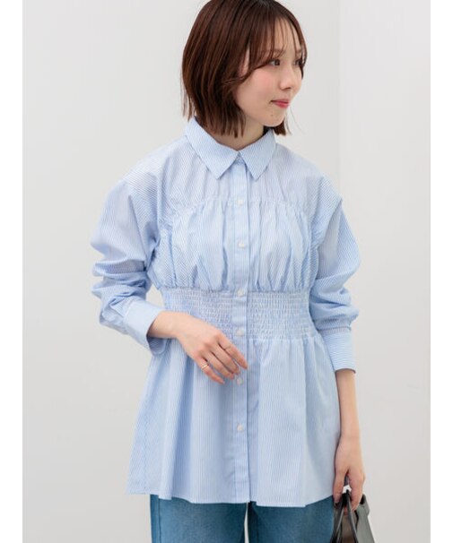 ペプラムシャーリングシャツブラウス