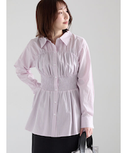 ペプラムシャーリングシャツブラウス