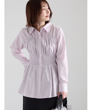 ペプラムシャーリングシャツブラウス