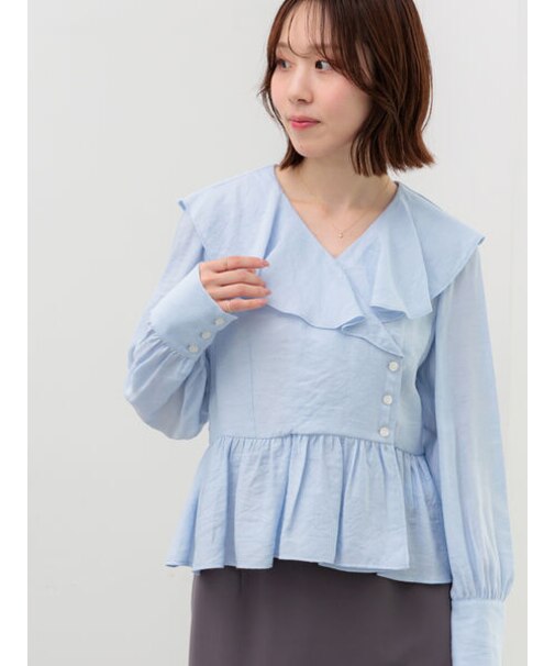 ラッフルフリルペプラムブラウス