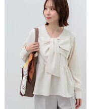 リボンディテールペプラムブラウス