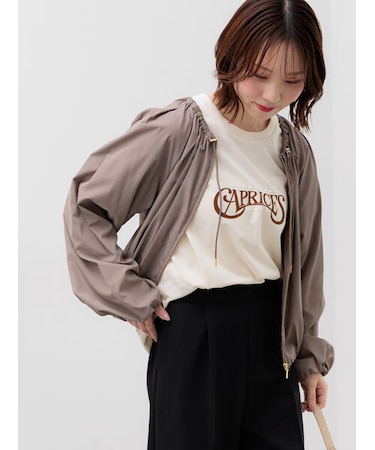 ノーカラーギャザージップブルゾン