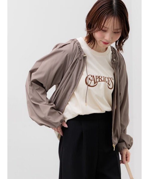 ノーカラーギャザージップブルゾン