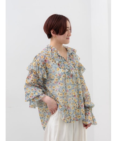 フラワープリントフリルブラウス