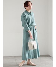レーヨンリネン共ベルトシャツワンピース