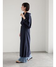 レーヨンリネン共ベルトシャツワンピース