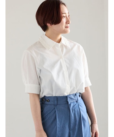 ミニフリルトリムカラーブラウス