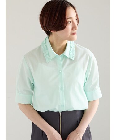 ミニフリルトリムカラーブラウス