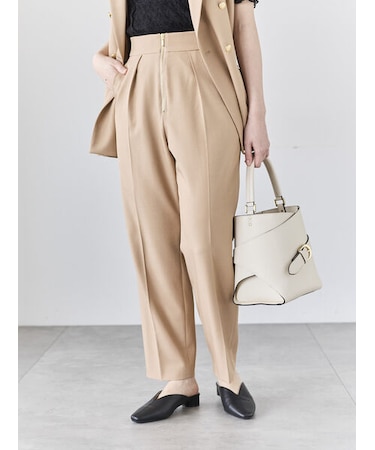 フロントZIPリネンライクテーパードパンツ(セットアップ可)