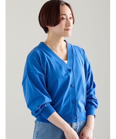【接触冷感/UVカット/抗菌防臭】14G綿ポリVネックカーディガン