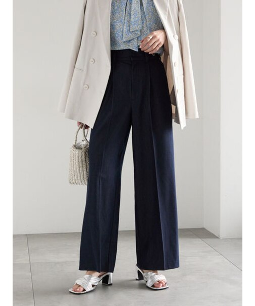 デニムライクシルキータッチワイドパンツ