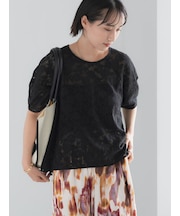 メッシュレースボリュームスリーブブラウス