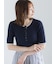 【UVカット】ヘンリーネック5分袖配色リブニット