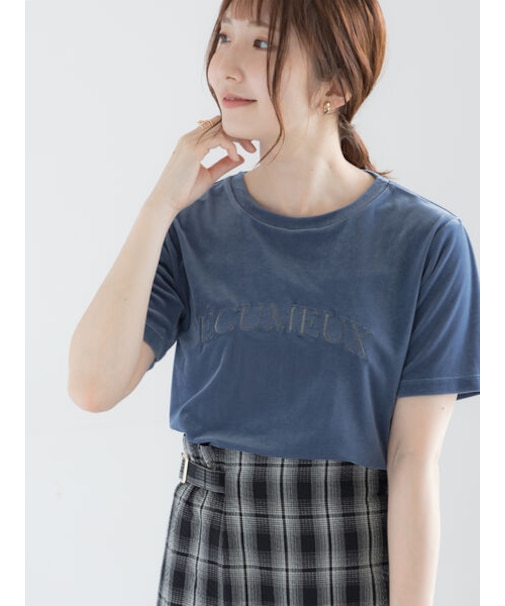 シアーベロアロゴ刺繍Tシャツ
