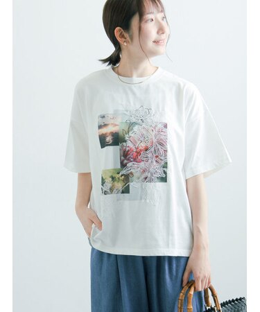 【接触冷感】モチーフレースプリントTシャツ