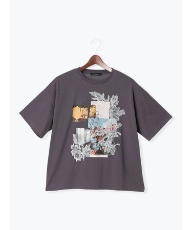 【接触冷感】モチーフレースプリントTシャツ
