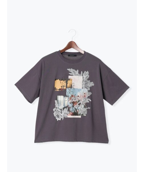 【接触冷感】モチーフレースプリントTシャツ