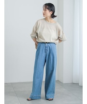 ライトオンスデニムタックワイドパンツ